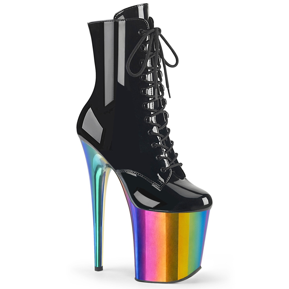 Pleaser - FLAMINGO-1020RC Plateau Laarzen, Paaldans schoenen - Zwart/Regenboog